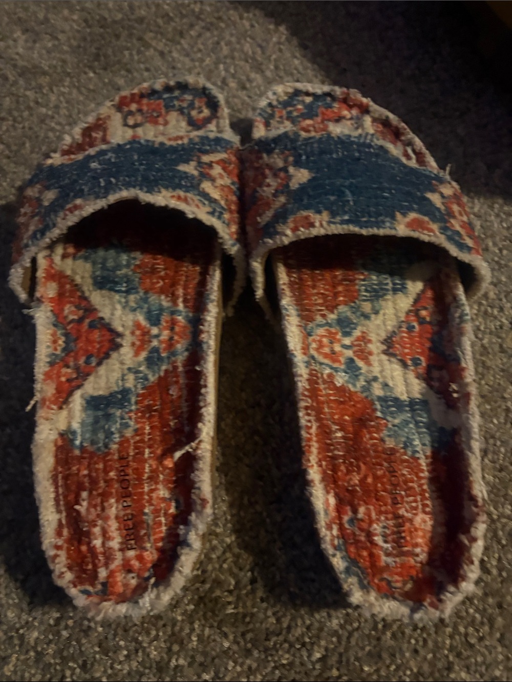 Free People Woven Boho Slide Sandals in Blue & Red